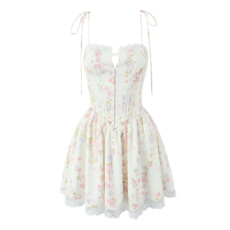Elegant Women Floral Print Mini Dress Lace Patchwork Sling Mini Dress A-line Summer Holiday Party Dresses French Sweet Slim Robe
Elegant Women Floral Print Mini Dress Lace Patchwork Sling Mini Dress A-line Summer Holiday Party Dresses French Sweet Slim Robe