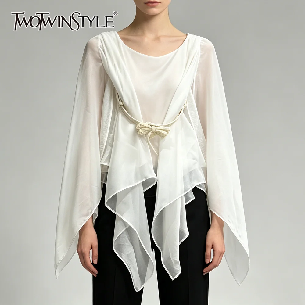 TWOTWINSTYLE Fashion Slimming Spliced Belt Sheer Blouses for Women Round Neck Long Sleeves Patchwork Bowknot Blouse Female New
TWOTWINSTYLE Fashion Slimming Spliced Belt Sheer Blouses for Women Round Neck Long Sleeves Patchwork Bowknot Blouse Female New