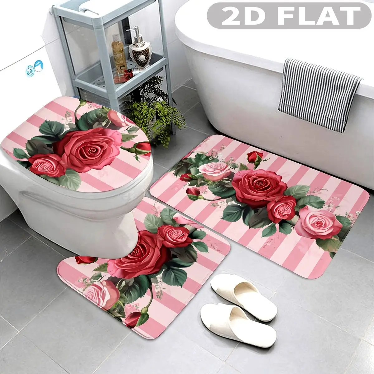 3pcs Bathroom Rug Set Pink Stripes Red Roses Green Leaves 3pcs Bath Mats Set for Bathroom Non-Slip Cover Mat
3pcs Bathroom Rug Set Pink Stripes Red Roses Green Leaves 3pcs Bath Mats Set for Bathroom Non-Slip Cover Mat