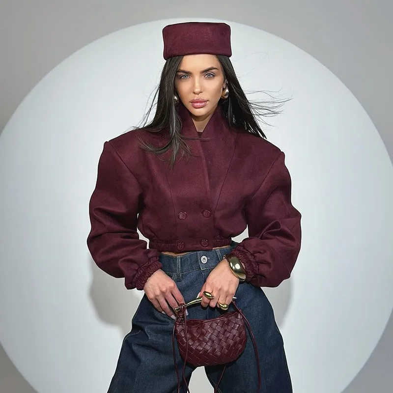 Y2k Women's Clothing Cropped Jacket Spring New Harajuku Wine Red Coat V-neck Double-breasted Long Sleeves Short Coat Chic
Y2k Women's Clothing Cropped Jacket Spring New Harajuku Wine Red Coat V-neck Double-breasted Long Sleeves Short Coat Chic