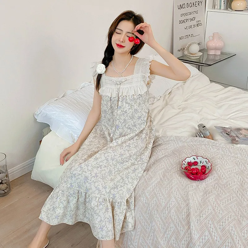 Summer Women Sleeveless Print Cotton Princess Dress Lady Sweet Cute Homedress Female Loose Casual Nightdress Sleepdress
Summer Women Sleeveless Print Cotton Princess Dress Lady Sweet Cute Homedress Female Loose Casual Nightdress Sleepdress