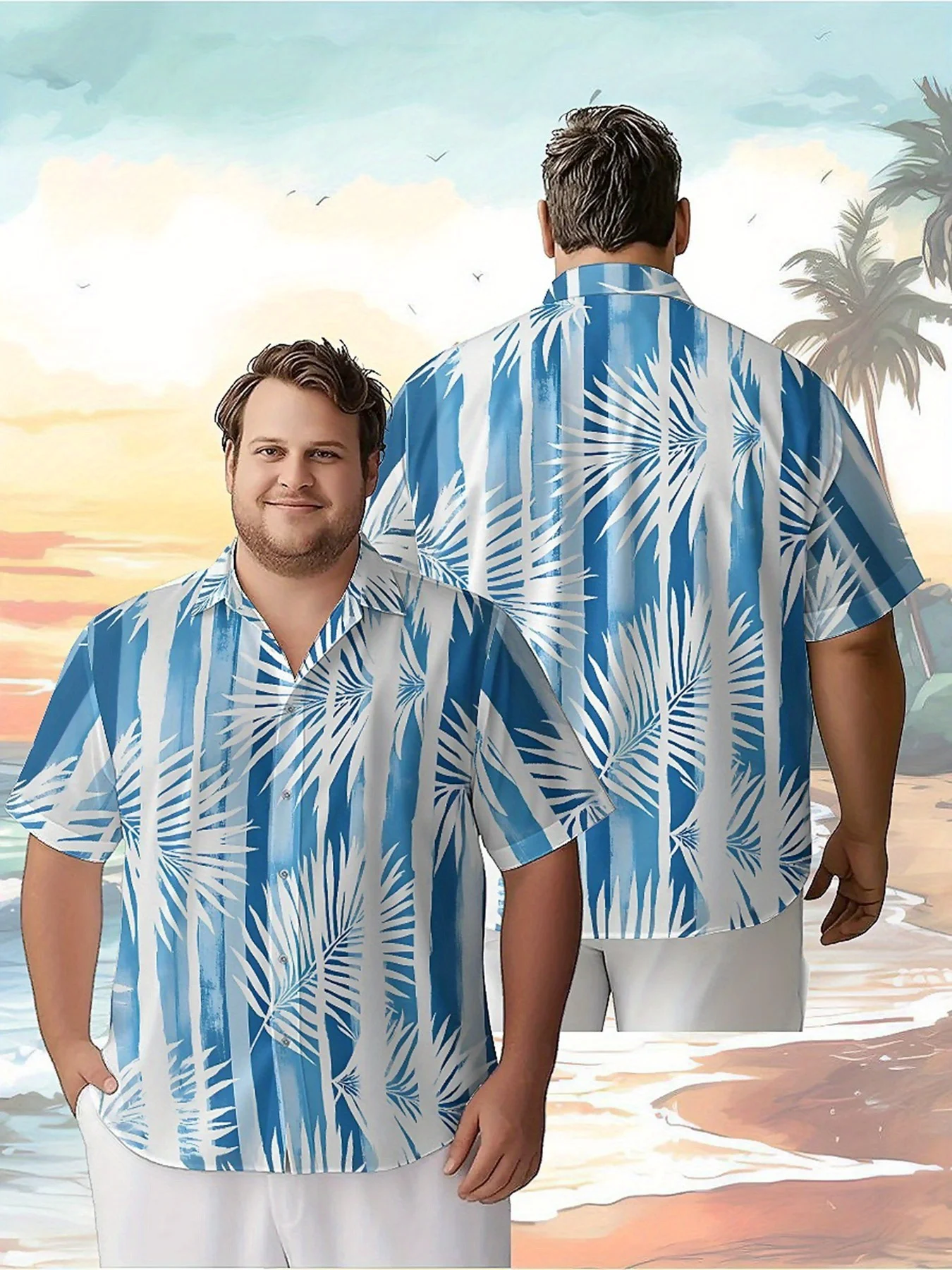 Men's Plus Size Hawaiian Shirts Blue and White Coconut Leaves Pattern,Unisex Baggy Aloha Shirts,summer Alternative Clothing
Men's Plus Size Hawaiian Shirts Blue and White Coconut Leaves Pattern,Unisex Baggy Aloha Shirts,summer Alternative Clothing