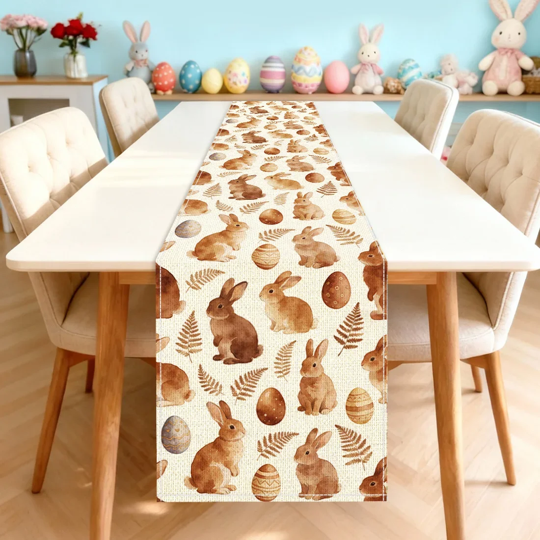Easter Warm Brown Rabbit Egg & Fern Leaf Digital Printed Linen Look 100% Polyester Table Runner For Dining Table & Home Decor
Easter Warm Brown Rabbit Egg & Fern Leaf Digital Printed Linen Look 100% Polyester Table Runner For Dining Table & Home Decor