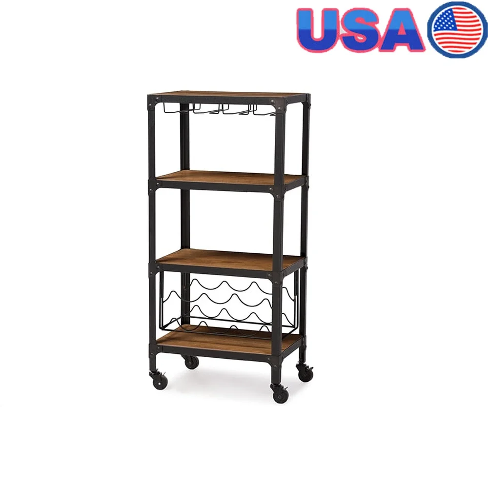 Rustic Industrial Mobile Kitchen Bar Wine Storage Shelf with Metal Frame and Distressed Wood 3 Shelves Wine Glass Holders
Rustic Industrial Mobile Kitchen Bar Wine Storage Shelf with Metal Frame and Distressed Wood 3 Shelves Wine Glass Holders