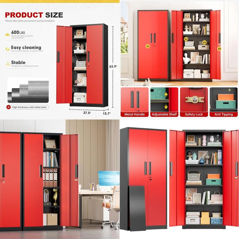 Высокий стальной шкаф для хранения (190 см) с замком, 2 дверцами и 4 регулируемыми полками для гаража, дома, офиса и кладовой
Высокий стальной шкаф для хранения (190 см) с замком, 2 дверцами и 4 регулируемыми полками для гаража, дома, офиса и кладовой