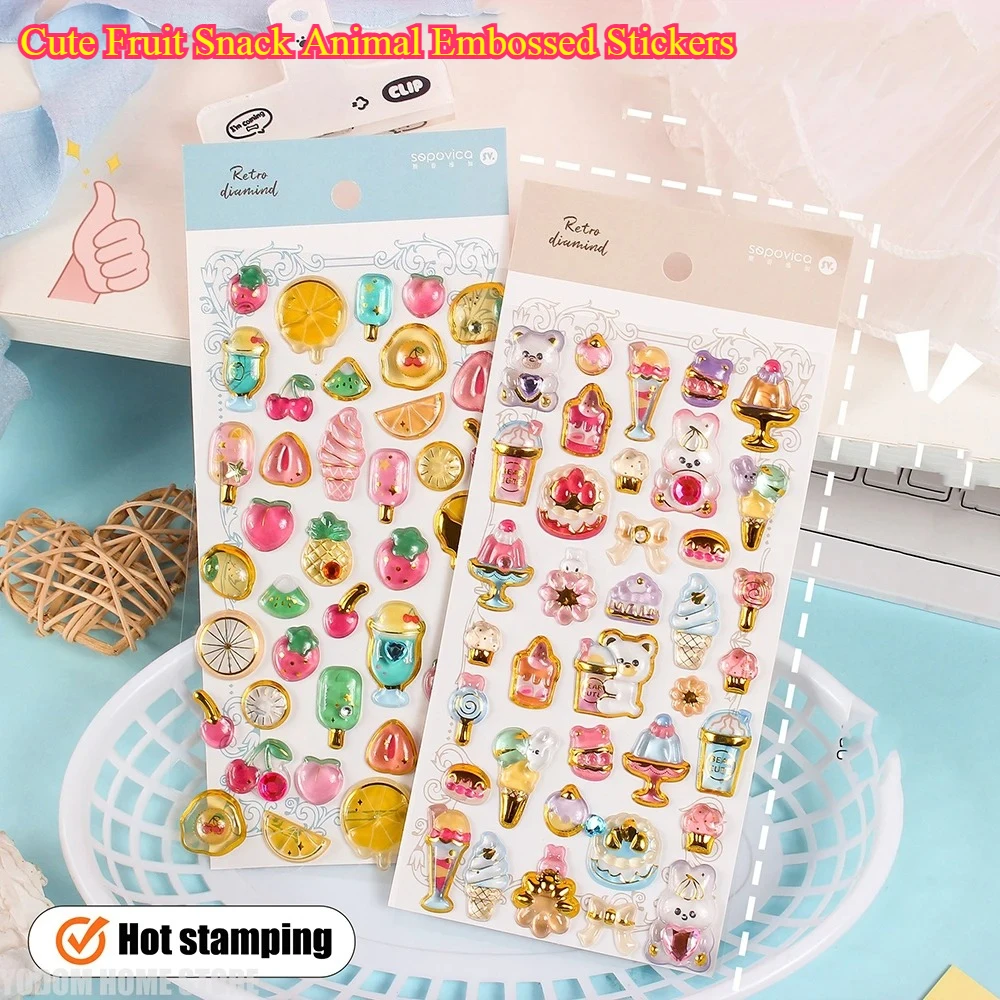 Милые наклейки с фруктовыми закусками и животными (2 шт.) - Горячее тиснение, самоклеящиеся, для скрапбукинга и декора
Милые наклейки с фруктовыми закусками и животными (2 шт.) - Горячее тиснение, самоклеящиеся, для скрапбукинга и декора