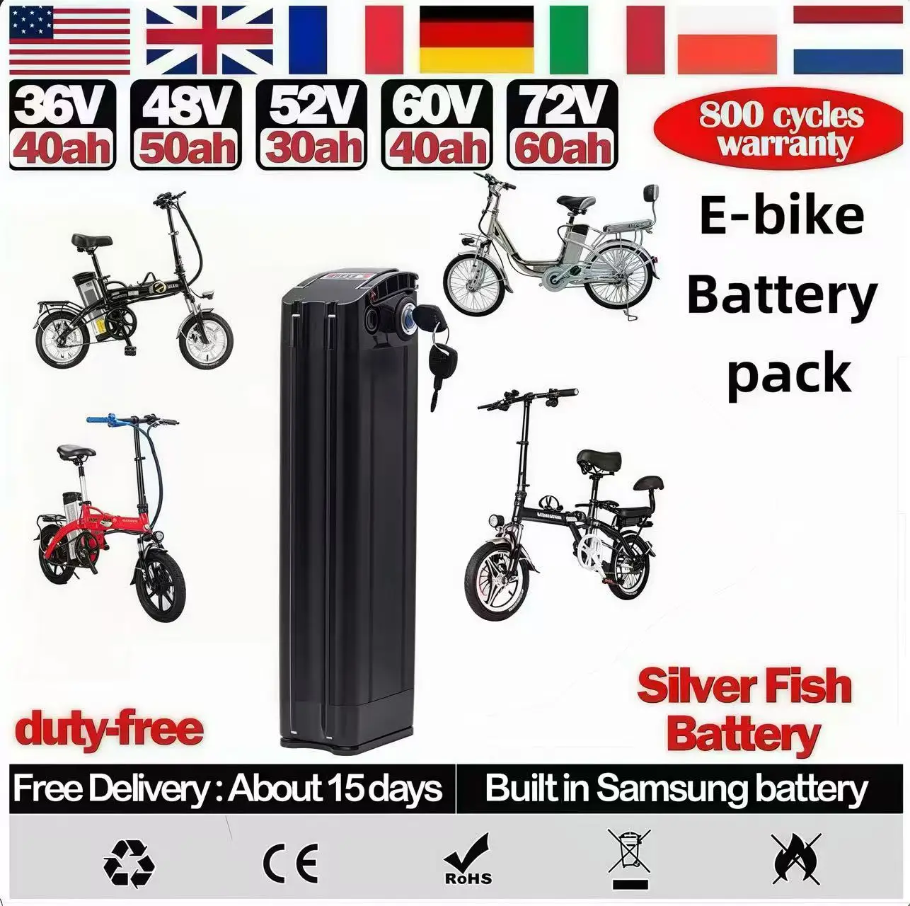 Ebike batterie 48v 60v silverfish electric bike battery Akku Accu battery 52v 1500w motor 36v 20 30 40ah 72v50ah lithium battery
Ebike batterie 48v 60v silverfish electric bike battery Akku Accu battery 52v 1500w motor 36v 20 30 40ah 72v50ah lithium battery