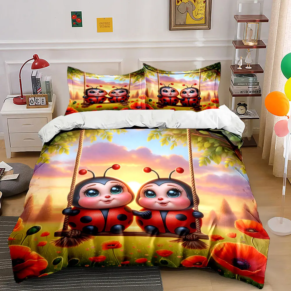 Cute ladybugs on swing at sunset Printed Duvet Cover Set 1 Duvet Cover+2 Pillowcase Multi Size Bedroom Bedding Decor
Cute ladybugs on swing at sunset Printed Duvet Cover Set 1 Duvet Cover+2 Pillowcase Multi Size Bedroom Bedding Decor