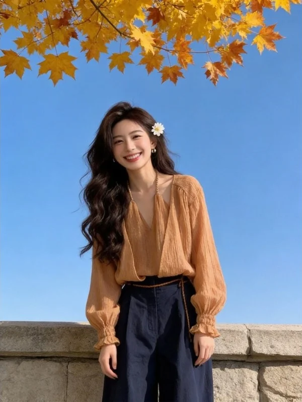 Elegant Orange Design Casual Shirt V-Neck Hanging Neck Women's Fashion Spring 2026 Pure Desire Style Long Sleeve Buttoned Shirt
Elegant Orange Design Casual Shirt V-Neck Hanging Neck Women's Fashion Spring 2026 Pure Desire Style Long Sleeve Buttoned Shirt