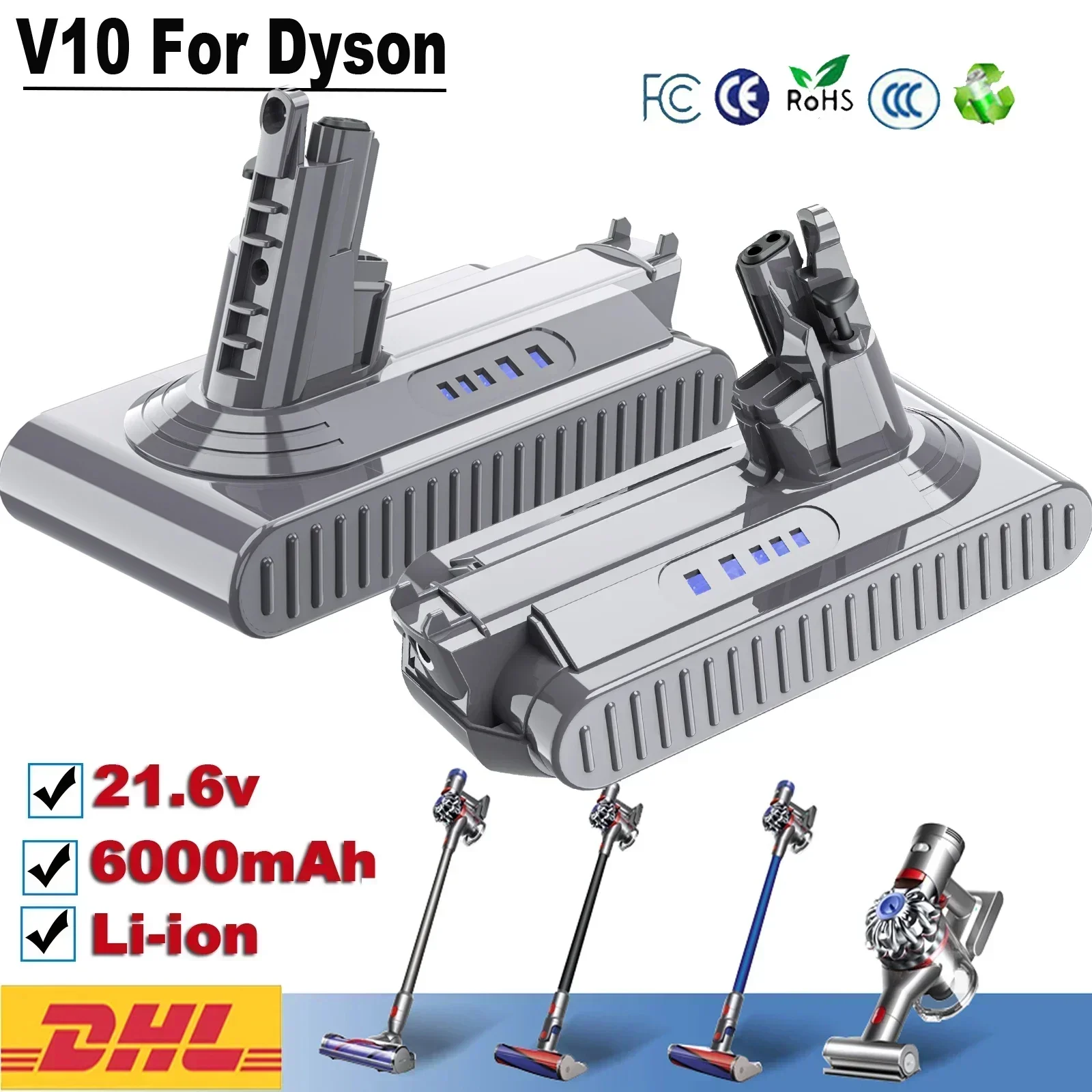 SU 21.6V Battery For Dyson V6 V7 V8 V10 Series SV12 DC62 SV1 6000mAh Rechargeable Battery For Dyson Vacuum Cleaner Spare Battery
SU 21.6V Battery For Dyson V6 V7 V8 V10 Series SV12 DC62 SV1 6000mAh Rechargeable Battery For Dyson Vacuum Cleaner Spare Battery