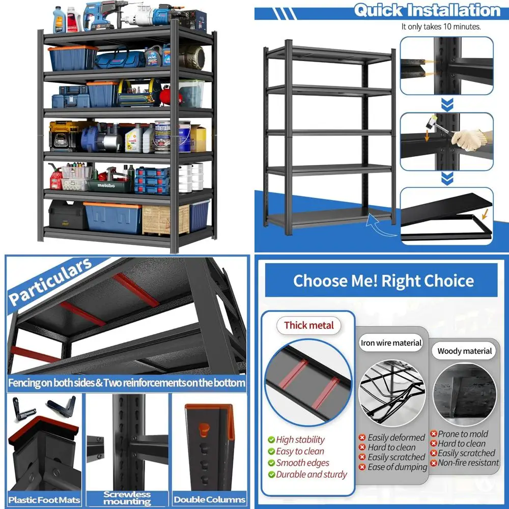 Сверхмощные регулируемые 6-уровневые металлические полки для хранения вещей для гаража и подвала — емкость 3000 фунтов, идеально подходят для организации и хранения вещей
Сверхмощные регулируемые 6-уровневые металлические полки для хранения вещей для гаража и подвала — емкость 3000 фунтов, идеально подходят для организации и хранения вещей