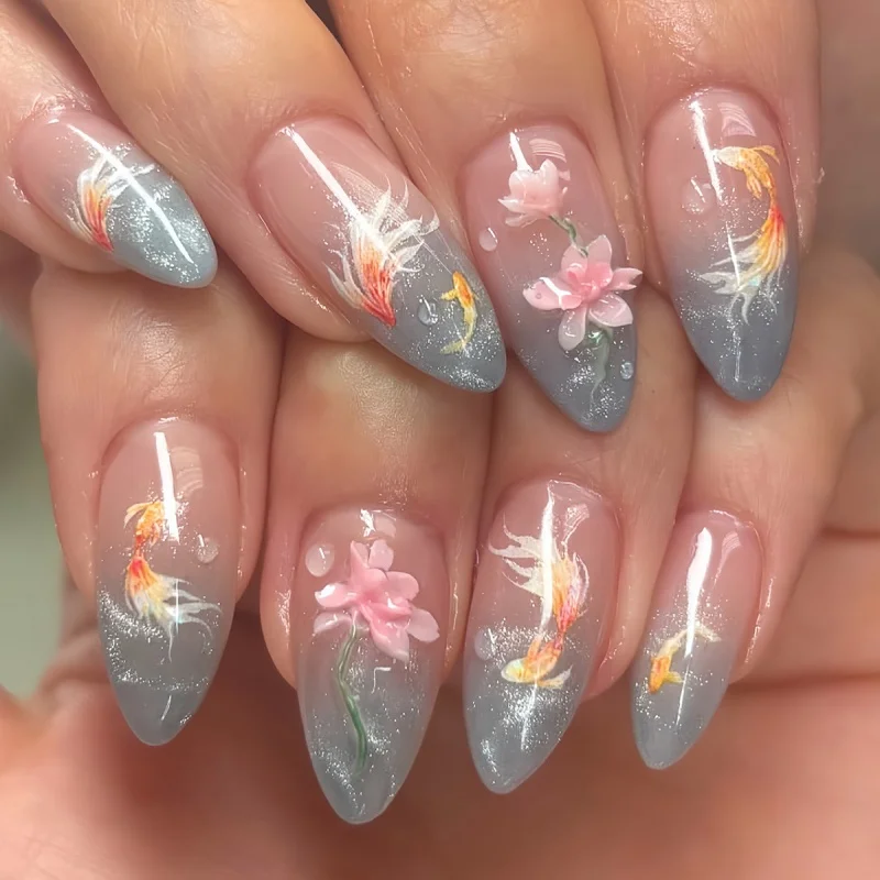 24pcs Mid-length Almond Fake Nails Gradient Argent Design Full Cover Nail Tips with Flower False Nail Wearable Press on Nails
24pcs Mid-length Almond Fake Nails Gradient Argent Design Full Cover Nail Tips with Flower False Nail Wearable Press on Nails