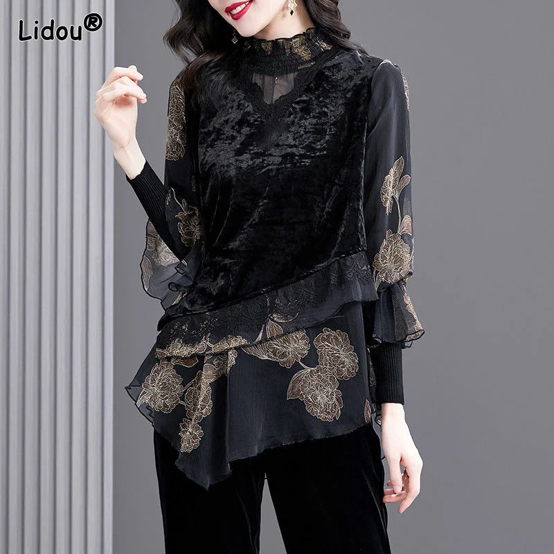 Vintage Graceful Turtleneck Long Sleeved Straight Loose T-shirt Tops Retro Floral Print Patchwork Comfortable Women's Clothing
Vintage Graceful Turtleneck Long Sleeved Straight Loose T-shirt Tops Retro Floral Print Patchwork Comfortable Women's Clothing