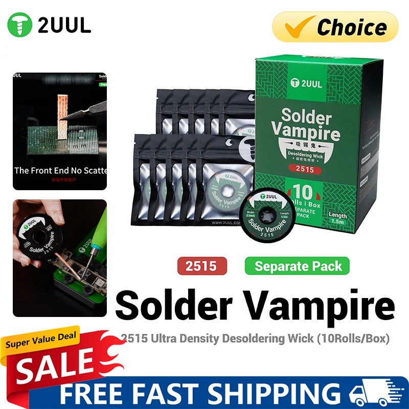 2UUL DW17 10Rolls/Box Desoldering Wire Solder Vampire Ultra Density Tin Motherboard PCB BGA Soldering Tools Desoldering Wick
2UUL DW17 10Rolls/Box Desoldering Wire Solder Vampire Ultra Density Tin Motherboard PCB BGA Soldering Tools Desoldering Wick