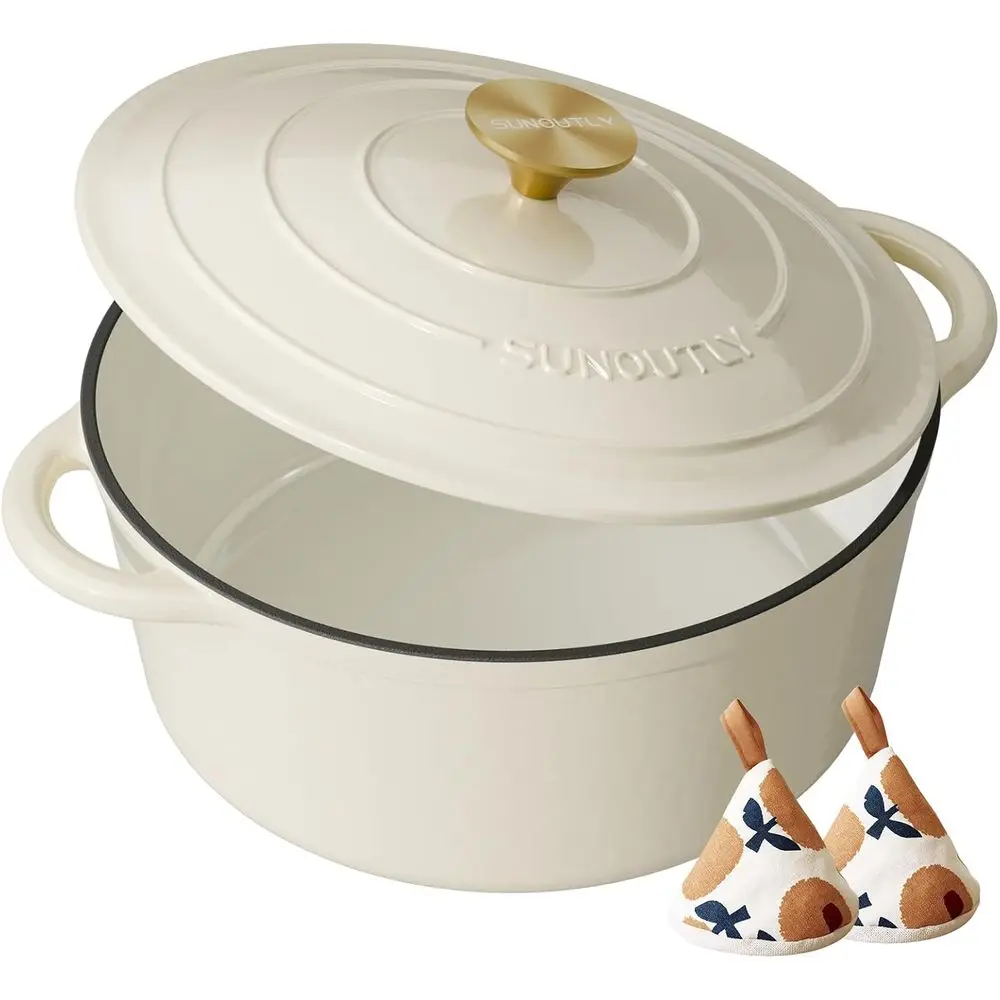 Enameled Cast Iron Dutch Oven - 6QT Pot with Lid & Cotton Potholders - Heavy-Duty Cookware or Braising, Stews, Roasting, Bread B
Enameled Cast Iron Dutch Oven - 6QT Pot with Lid & Cotton Potholders - Heavy-Duty Cookware or Braising, Stews, Roasting, Bread B