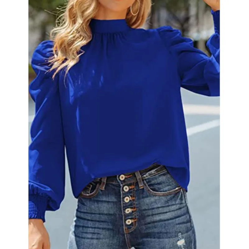 Blussa Fashionable Women's Long Sleeved High Necked Bubble Long Sleeved Casual Loose Blouses Top High Necked Back Tied Shirt
Blussa Fashionable Women's Long Sleeved High Necked Bubble Long Sleeved Casual Loose Blouses Top High Necked Back Tied Shirt
