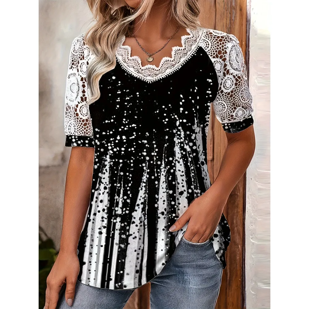 Plus Size Women's Casual T-shirt Short-Sleeved Lace Panel Design Comfy Slimming Basic Tops For Spring Summer
Plus Size Women's Casual T-shirt Short-Sleeved Lace Panel Design Comfy Slimming Basic Tops For Spring Summer