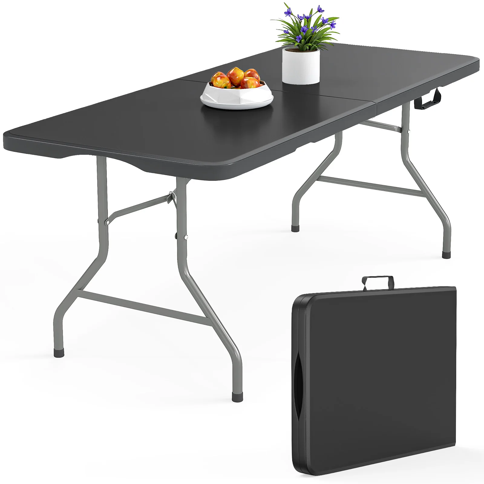 6 ft Rectangular Black Plastic Folding Table
6 ft Rectangular Black Plastic Folding Table
