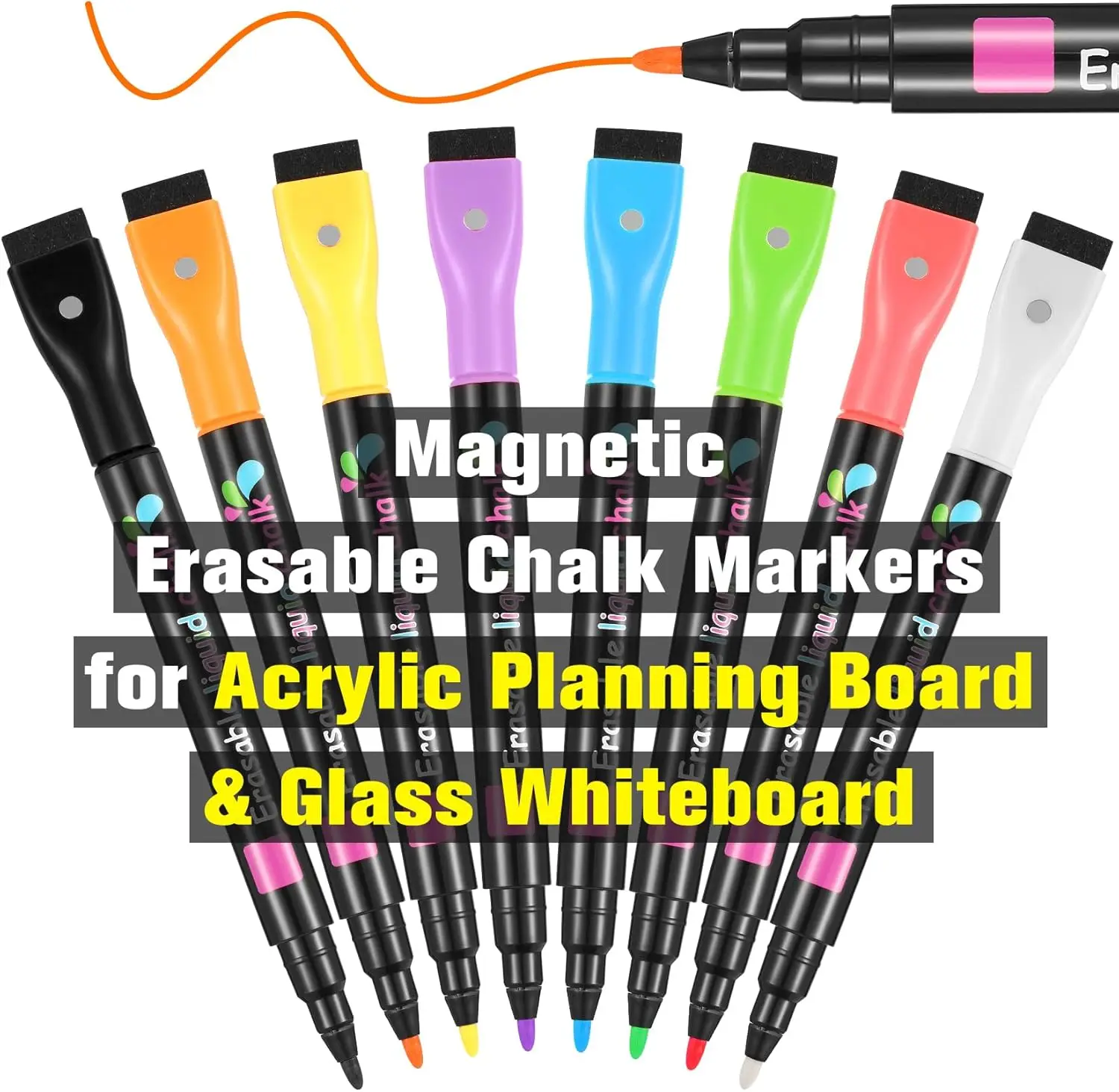 Magnetic Wet Erase Markers, 8 Colors Fine Tip for Glass Whiteboard Calendar Window
Magnetic Wet Erase Markers, 8 Colors Fine Tip for Glass Whiteboard Calendar Window
