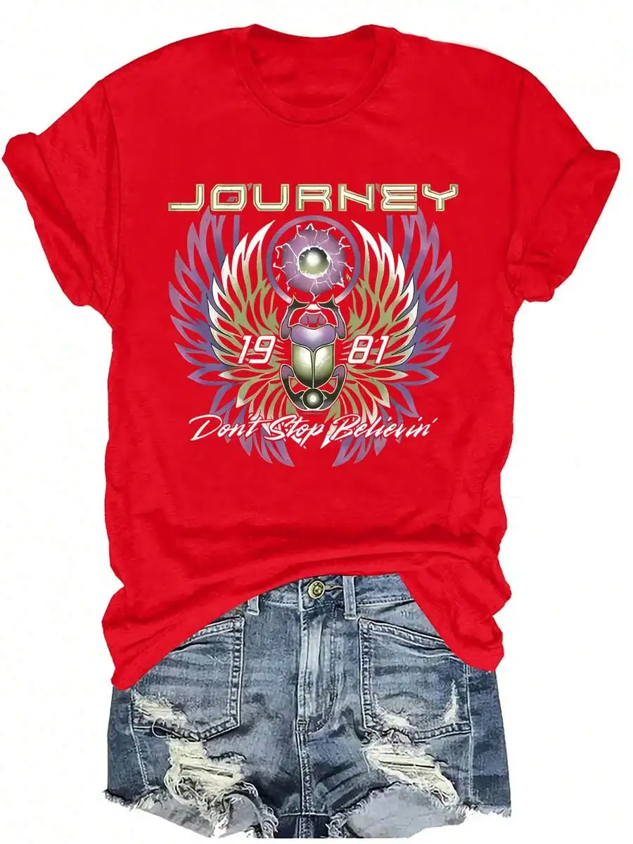 Rock Tradition Journey Dont Stop Believin 1981 Printed T-Shirt Women Short Sleeve Round Neck Casual Top Spring Summer
Rock Tradition Journey Dont Stop Believin 1981 Printed T-Shirt Women Short Sleeve Round Neck Casual Top Spring Summer