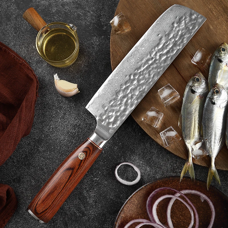 TJ POP Forged 7 Inch Nakiri Knife VG10 67 Layer Damascus Steel Pakkawood Handle Sharp Vegetable Knife Slicing Chef Kitchen Knife
TJ POP Forged 7 Inch Nakiri Knife VG10 67 Layer Damascus Steel Pakkawood Handle Sharp Vegetable Knife Slicing Chef Kitchen Knife