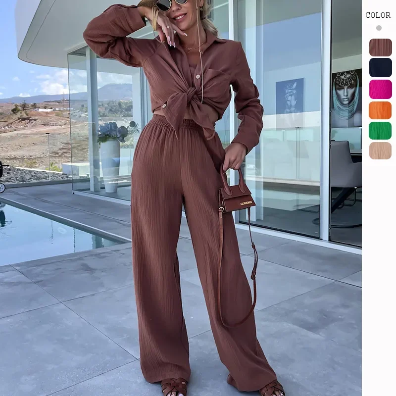 Women's Set Autumn and Winter New Lapel Long-sleeved Shirt Straight Trousers Hot Fashion Suit Women
Women's Set Autumn and Winter New Lapel Long-sleeved Shirt Straight Trousers Hot Fashion Suit Women