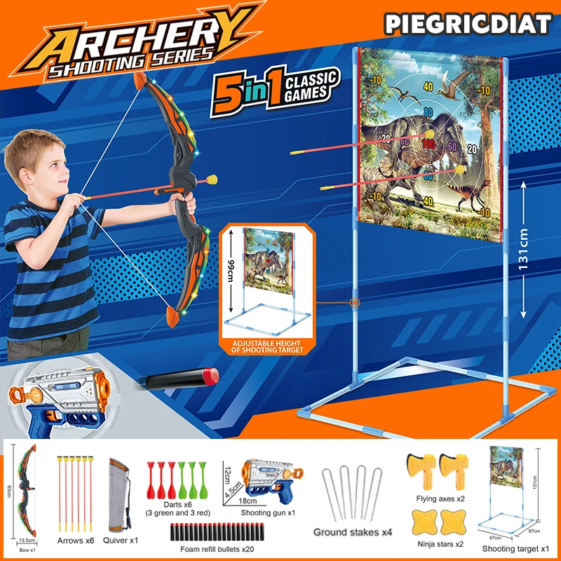 Juego de arco y flecha para niños, juguete de disparo 5 en 1, juguete de arco con luz LED, pistola de tiro, estuche de objetivo
Juego de arco y flecha para niños, juguete de disparo 5 en 1, juguete de arco con luz LED, pistola de tiro, estuche de objetivo