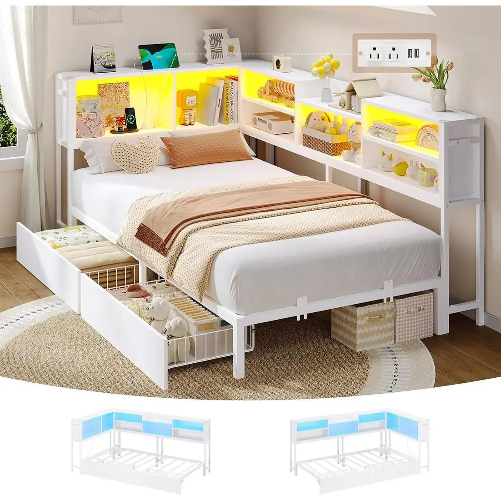 Hasuit Twin Bed e with Storage Bookcase and Ders, Twin Size Daybed with Charging Station and LED Lights, ern Metal Platorm Twin
Hasuit Twin Bed e with Storage Bookcase and Ders, Twin Size Daybed with Charging Station and LED Lights, ern Metal Platorm Twin