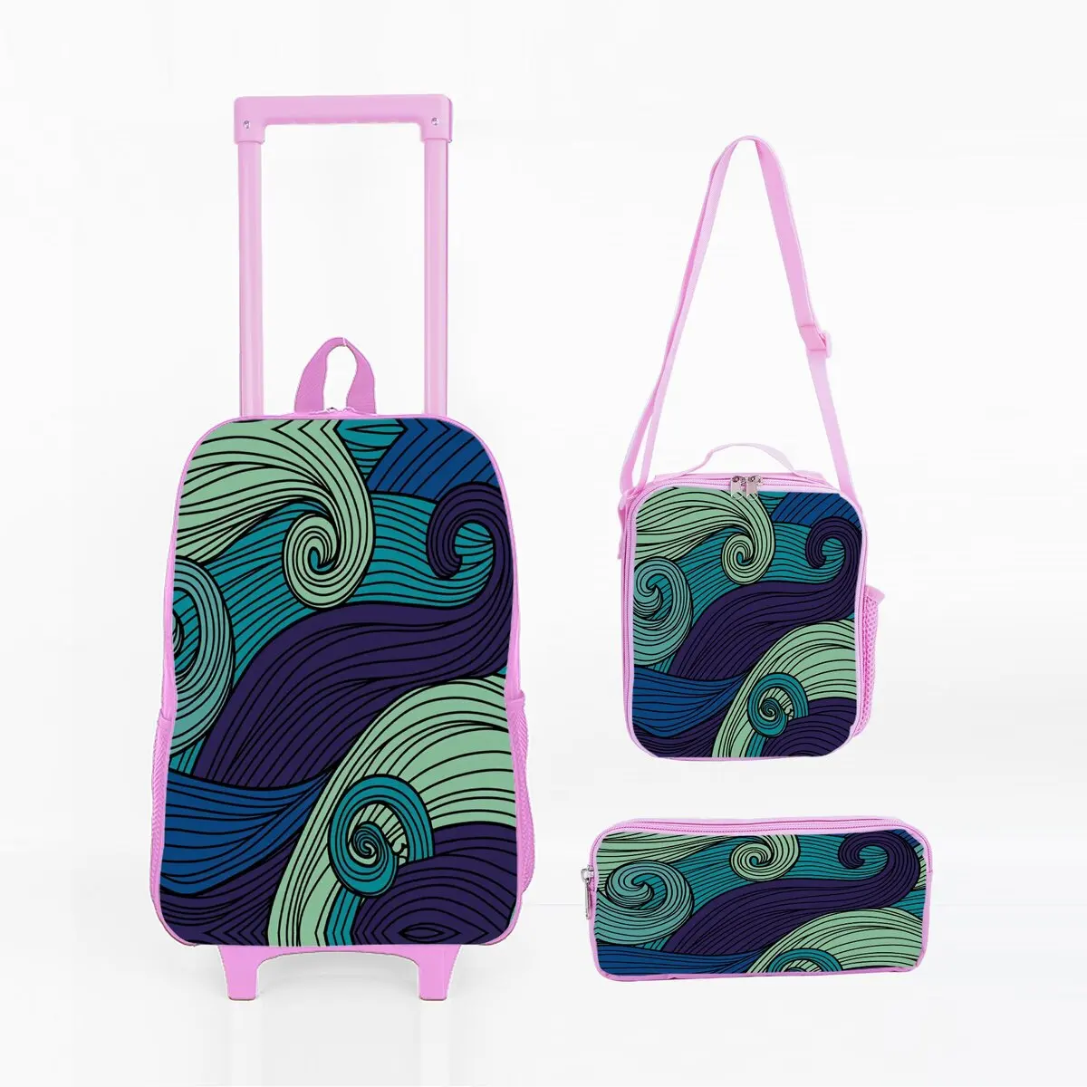 Набор сумок на колесиках с волнистым принтом и коробкой для обеда, сумка для ручек с колесами, школьная тележка, рюкзак, сумка для девочек/мальчиков
Набор сумок на колесиках с волнистым принтом и коробкой для обеда, сумка для ручек с колесами, школьная тележка, рюкзак, сумка для девочек/мальчиков