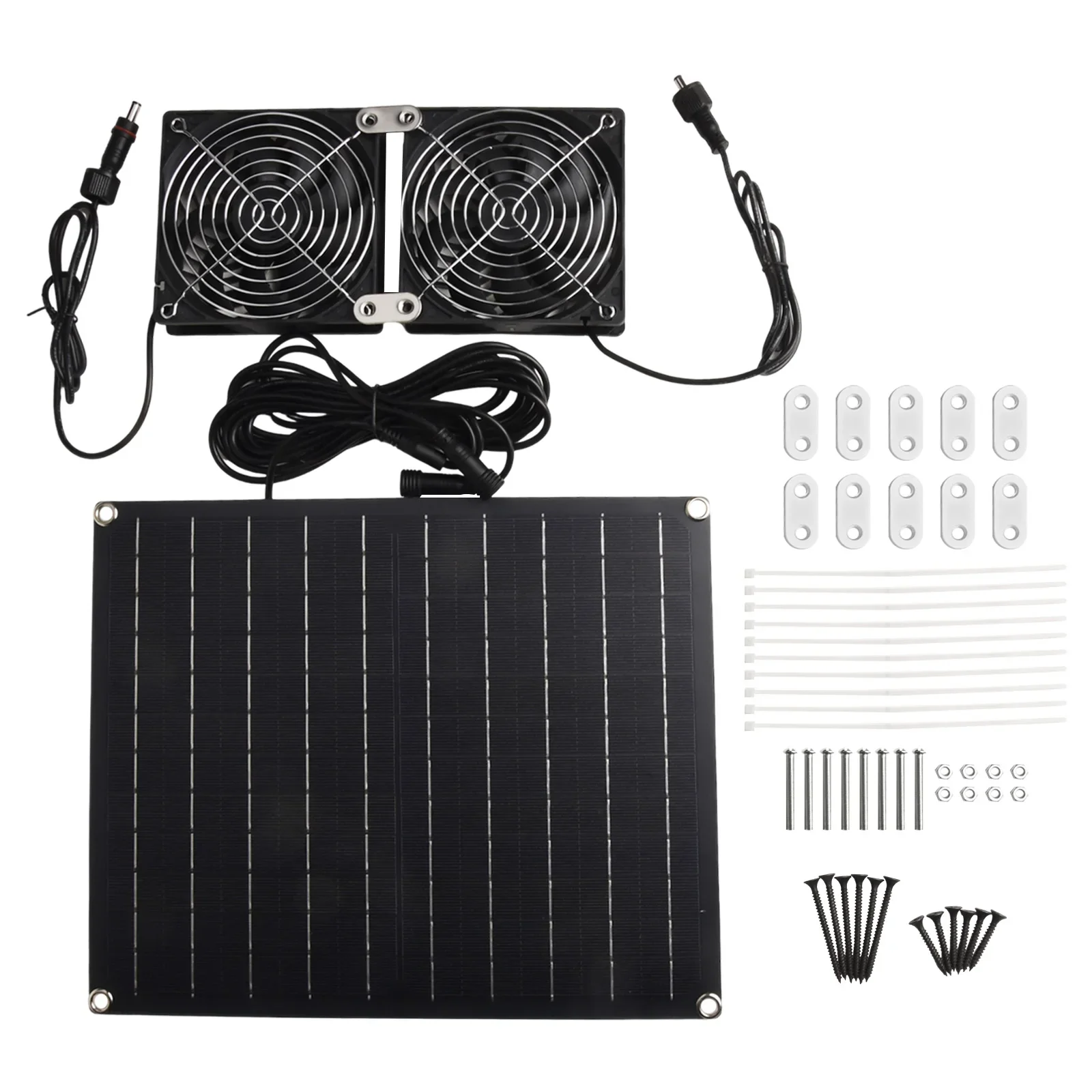 25W Waterproof Fan Solar Panel Fan Kit For Outdoor Greenhouse Home Supplies Indoor Air Improver Dual-fan Solar Panel Kit
25W Waterproof Fan Solar Panel Fan Kit For Outdoor Greenhouse Home Supplies Indoor Air Improver Dual-fan Solar Panel Kit
