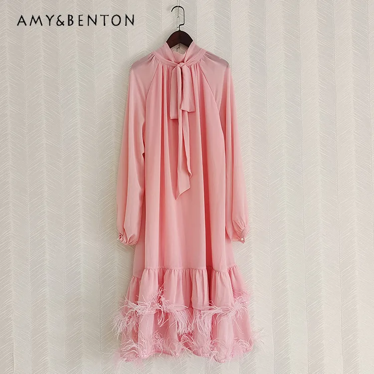 2023 Spring and Summer New French Seaside Holiday Long Sleeve Dress Feather Stitching Ribbon Loose Maxi Dress for Women
2023 Spring and Summer New French Seaside Holiday Long Sleeve Dress Feather Stitching Ribbon Loose Maxi Dress for Women