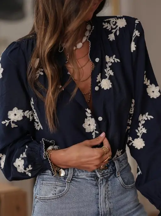 2025 Spring/summer New Elegant Sexy Women's Shirt Women's Long Sleeve Embroidered Western Style Chiffon Shirt Top Pullover Tops
2025 Spring/summer New Elegant Sexy Women's Shirt Women's Long Sleeve Embroidered Western Style Chiffon Shirt Top Pullover Tops