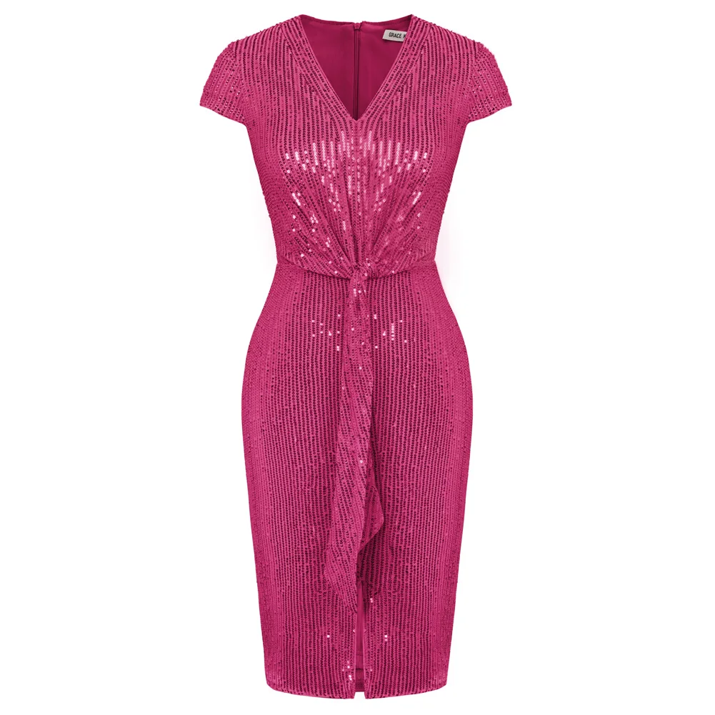 GK Women Sequined Party Dress High Waist elegant Cocktail Dresses Cap Sleeve V-Neck Front Slit Bodycon Dress Vestidos De Mujers
GK Women Sequined Party Dress High Waist elegant Cocktail Dresses Cap Sleeve V-Neck Front Slit Bodycon Dress Vestidos De Mujers