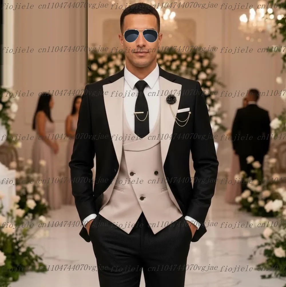 New Beige And Black Men Suit Formal Wedding Party Groom Business Male Tuxedos Customized 3 Piece Set Jacket Vest Pants
New Beige And Black Men Suit Formal Wedding Party Groom Business Male Tuxedos Customized 3 Piece Set Jacket Vest Pants