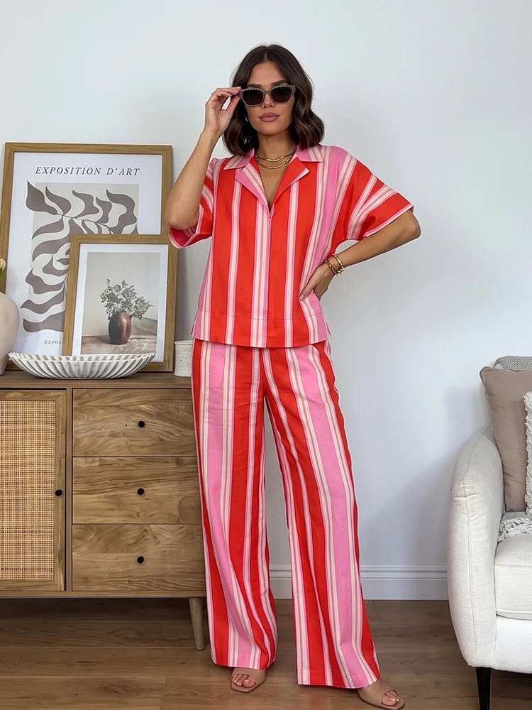 HH Women Summer Loose Fit Striped 2 Piece Set Short Sleeve Collared Shirt Wide Leg Pants For Travel Daily Casual Party Wear
HH Women Summer Loose Fit Striped 2 Piece Set Short Sleeve Collared Shirt Wide Leg Pants For Travel Daily Casual Party Wear
