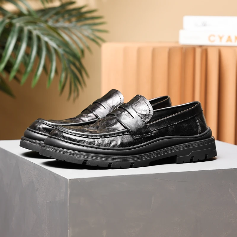 Platform Round Toe Black Dress Shoes Soft Genuine Leather Casual Shoes Mens Wedding Prom Shoes
Platform Round Toe Black Dress Shoes Soft Genuine Leather Casual Shoes Mens Wedding Prom Shoes