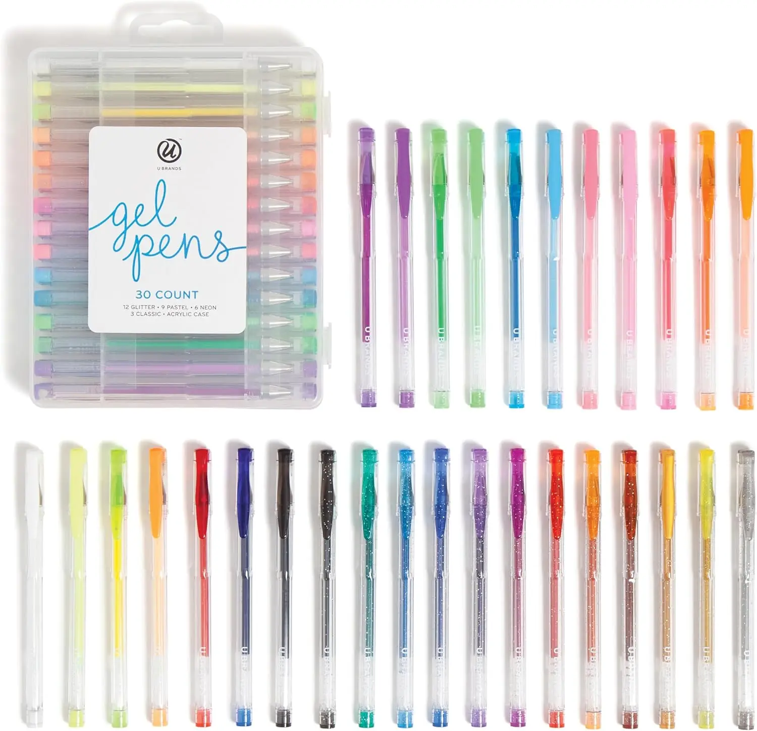 30 Metallic Gel Pens Set, Glitter Pastel Neon Classic Assorted Colors, 0.7-1mm
30 Metallic Gel Pens Set, Glitter Pastel Neon Classic Assorted Colors, 0.7-1mm