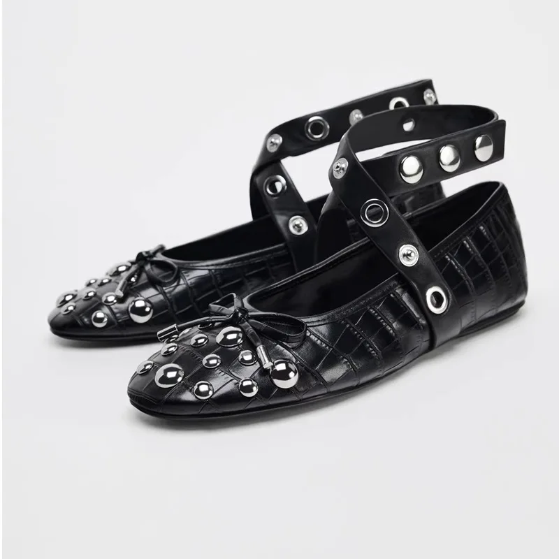 Black Texture Stitching Mary Jane Rivet Women's Round Head Bow Word with Ballet Flats Spring Autumn New Fashion Brand Woman
Black Texture Stitching Mary Jane Rivet Women's Round Head Bow Word with Ballet Flats Spring Autumn New Fashion Brand Woman