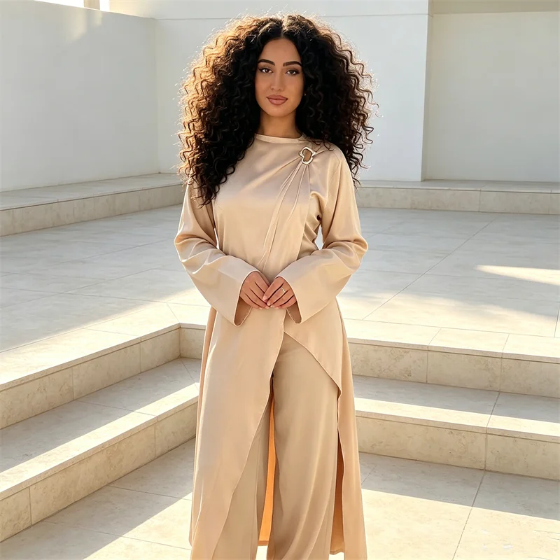 Winkle Muslim Women Maxi Tops Pants Set Eid Dubai Abaya Dress Kaftan Islam Clothing Arabic Robe Suit Femme Musulmane Ensembles
Winkle Muslim Women Maxi Tops Pants Set Eid Dubai Abaya Dress Kaftan Islam Clothing Arabic Robe Suit Femme Musulmane Ensembles