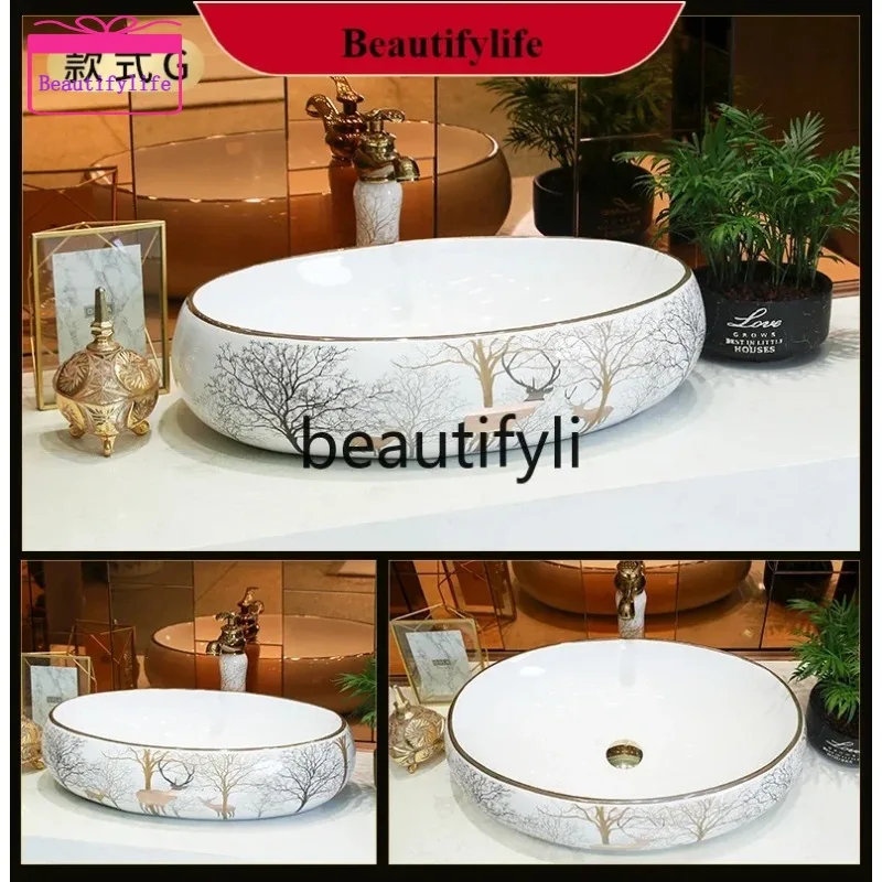YL Ceramic table wash basin Small size bathroom Round wash basin European art wash basin
YL Ceramic table wash basin Small size bathroom Round wash basin European art wash basin