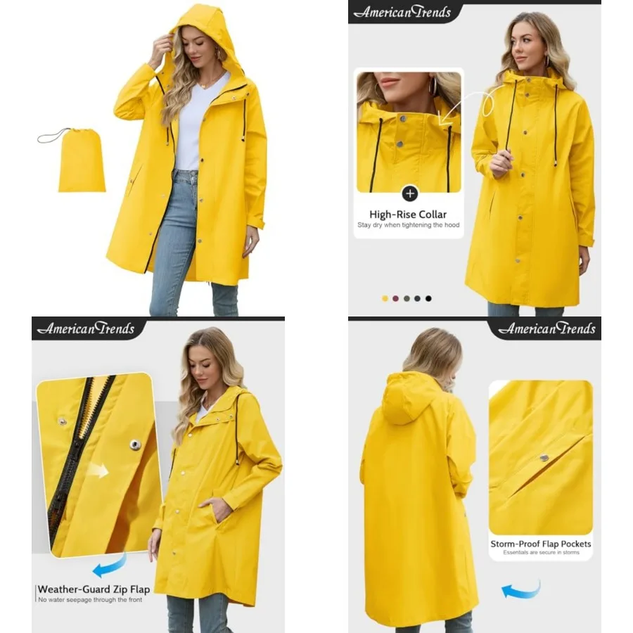 American Trends Packable Waterproof Rain Jacket Women with Hood Raincoat Windbreaker Long Hooded Trench Coats S-2XL Available
American Trends Packable Waterproof Rain Jacket Women with Hood Raincoat Windbreaker Long Hooded Trench Coats S-2XL Available