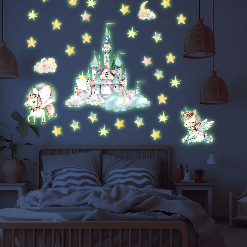 Magic Castle Theme Luminous Wall Stickers for Kids Bedrooms Glow In The Dark Unicorn Rainbow Stars Shine Sticker Girl's Bedroom
Magic Castle Theme Luminous Wall Stickers for Kids Bedrooms Glow In The Dark Unicorn Rainbow Stars Shine Sticker Girl's Bedroom