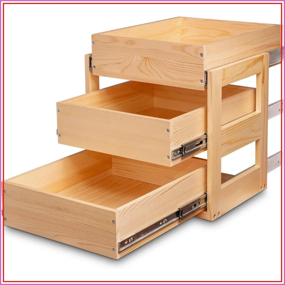 3-Tier Soft Close Pull Out Drawers for Cabinets, 14"W x 21"D x 19"H, Heavy Duty Wood Storage Organizer, Bottom Assembly
3-Tier Soft Close Pull Out Drawers for Cabinets, 14"W x 21"D x 19"H, Heavy Duty Wood Storage Organizer, Bottom Assembly