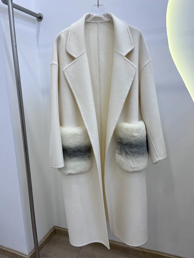 Новинка 2025 года, зимняя кашемировая шерстяная куртка, шерстяное пальто с карманами из натурального лисьего меха, женская верхняя одежда, женское пальто, женская роскошная куртка 
Новинка 2025 года, зимняя кашемировая шерстяная куртка, шерстяное пальто с карманами из натурального лисьего меха, женская верхняя одежда, женское пальто, женская роскошная куртка