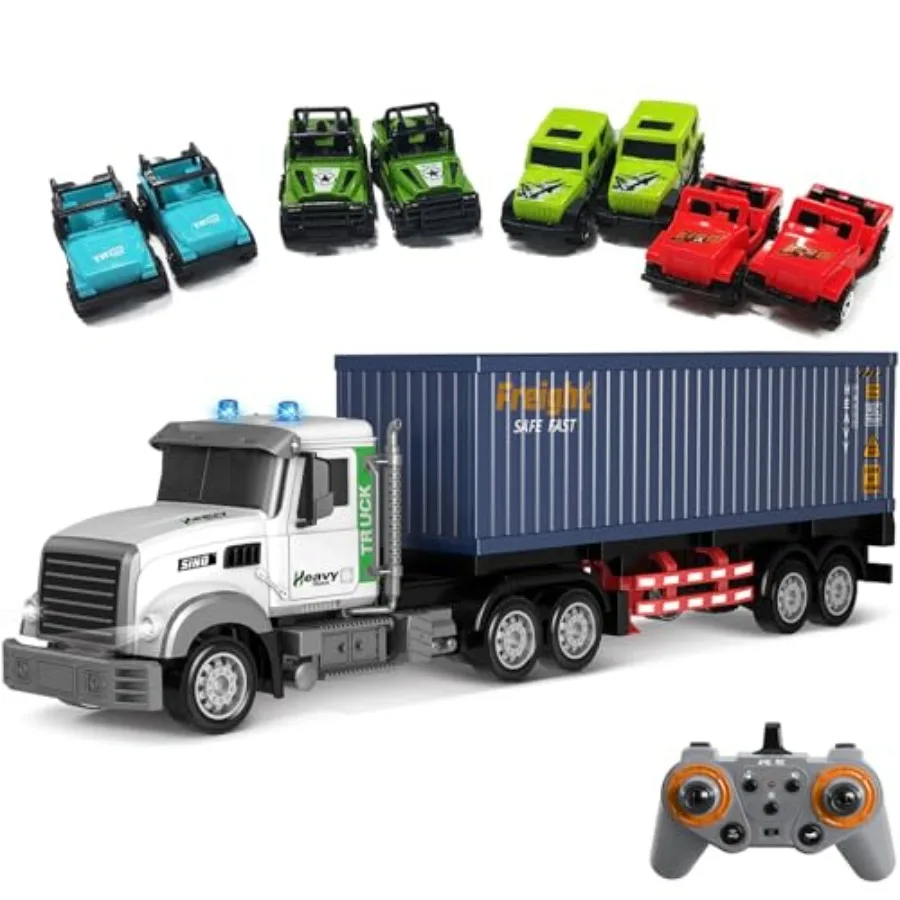 RC Semi Truck with Trailer for 3-8, 1:24 Scale Plastic Red Container Carrier Toy with LED Lights, Sound Effects, Dual Batteries
RC Semi Truck with Trailer for 3-8, 1:24 Scale Plastic Red Container Carrier Toy with LED Lights, Sound Effects, Dual Batteries