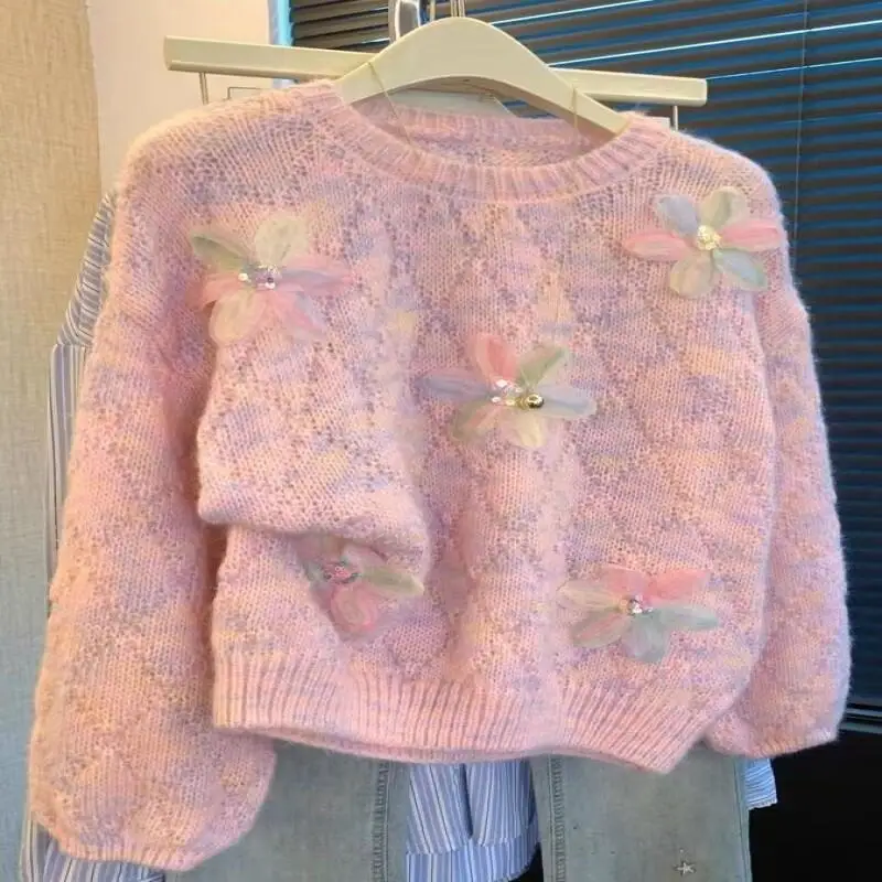 Women's Sweater Autumn winter Lazy Style Small Flower Round Neck Sweater Women Loose Long Sleeve Pullover Knitted Tops thicken
Women's Sweater Autumn winter Lazy Style Small Flower Round Neck Sweater Women Loose Long Sleeve Pullover Knitted Tops thicken