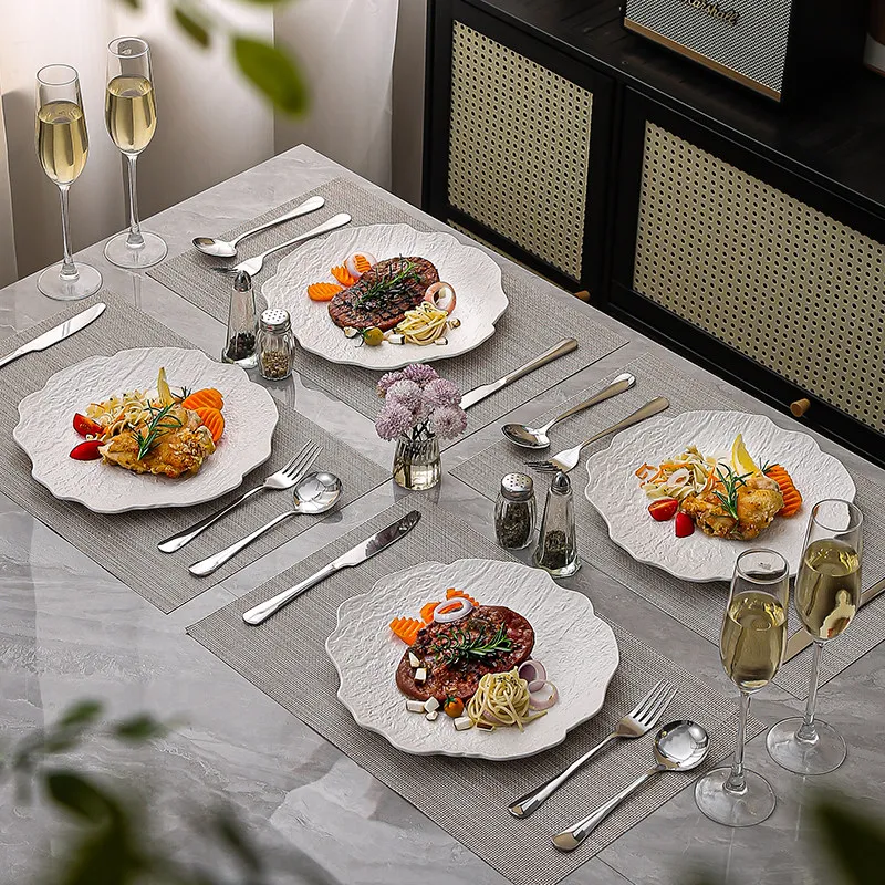PYH ceramic steak plate couple set with placemat fork stone pattern tableware set full set of advanced sense
PYH ceramic steak plate couple set with placemat fork stone pattern tableware set full set of advanced sense
