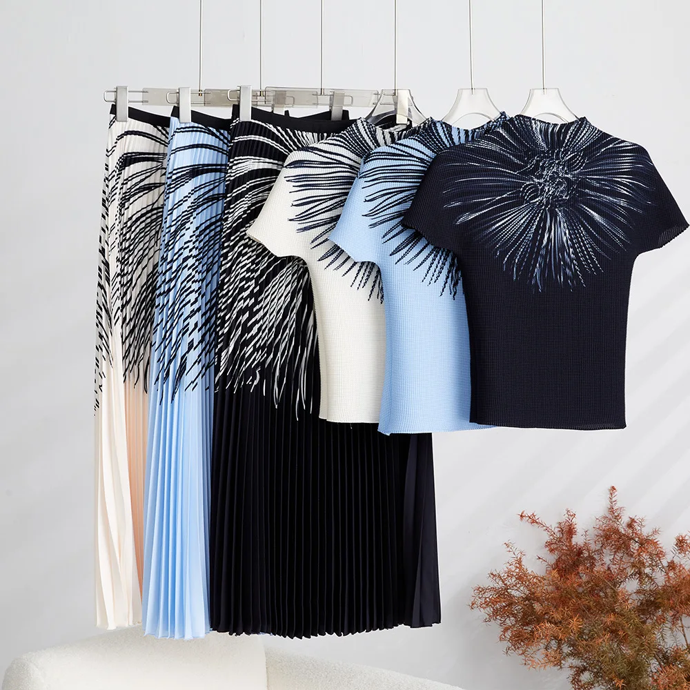 Pleated Skirt and Pleated Shirt Set Women's Summer Short Sleeve Top and Long Printed Pleated Skirt 2-Piece Set Short Skirt
Pleated Skirt and Pleated Shirt Set Women's Summer Short Sleeve Top and Long Printed Pleated Skirt 2-Piece Set Short Skirt