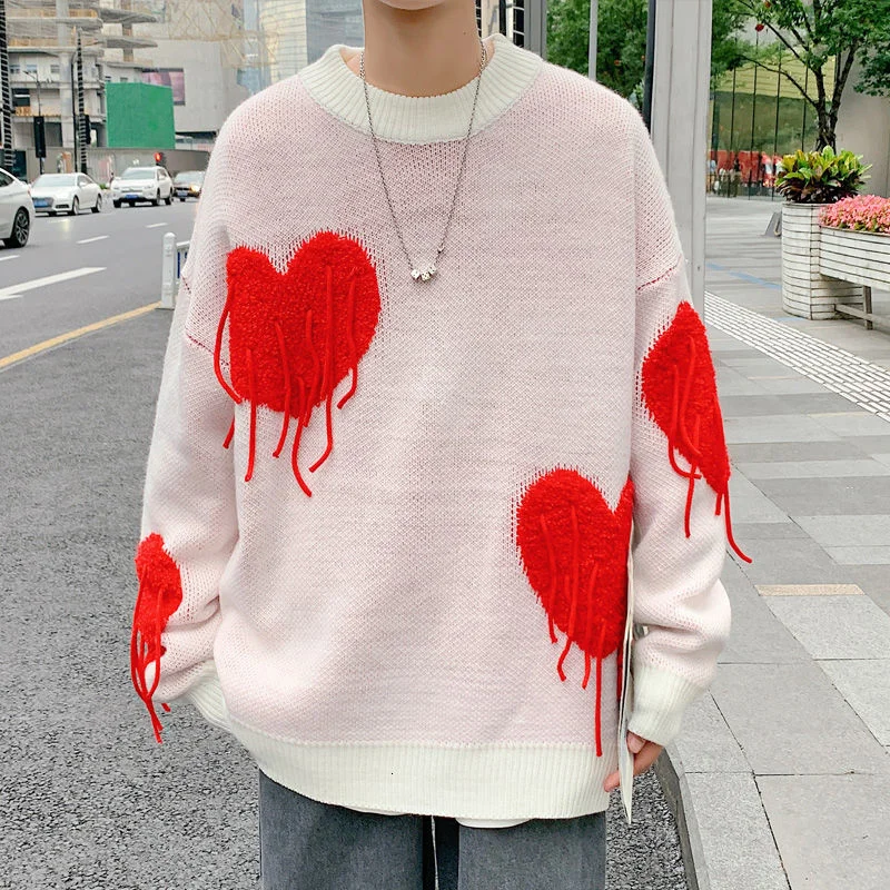 And Autumn Winter New Men's Love Flocking Couple Tide Round Collar Sweater Black White Korean Loose Kintwear 2Y2158
And Autumn Winter New Men's Love Flocking Couple Tide Round Collar Sweater Black White Korean Loose Kintwear 2Y2158