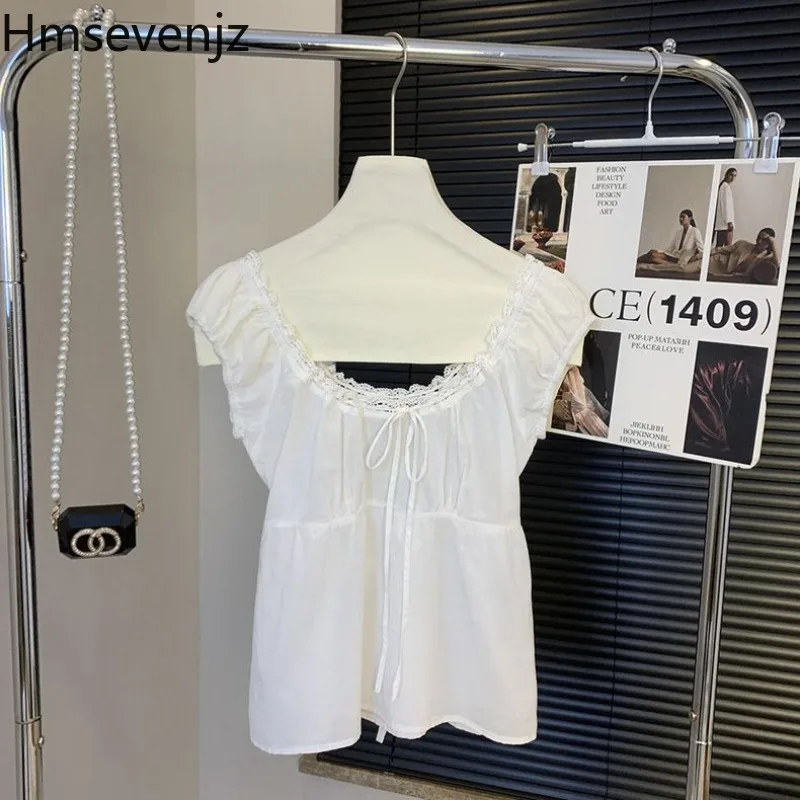 Hmsevenjz Lace White Square Collar Shirt for Women's Summer Bubble Sleeves Lace-up Slim Fit Shirt Fashion Female Clothes
Hmsevenjz Lace White Square Collar Shirt for Women's Summer Bubble Sleeves Lace-up Slim Fit Shirt Fashion Female Clothes